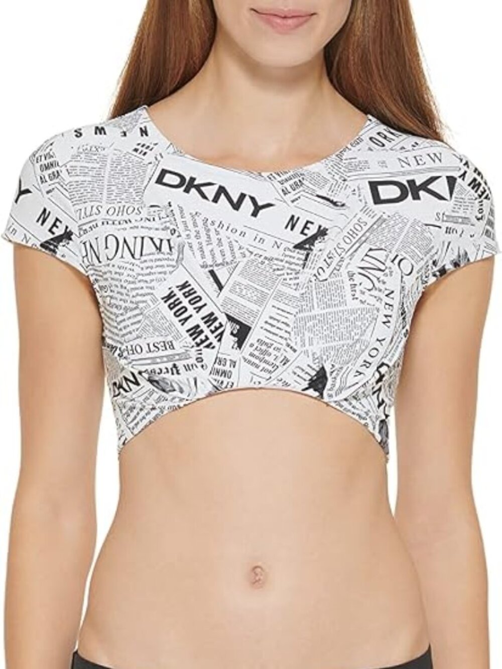 Dkny White and Black Newsprint Two-Piece Swim Set